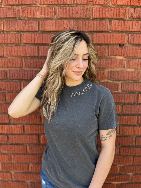 Curvy Mama Embroidered Collar Comfort Colors Tee (Online Exclusive)
