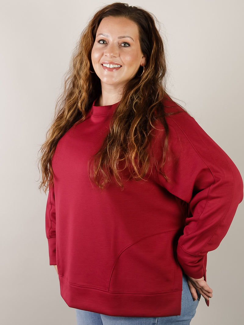 Curvy Cabernet Round Neck Scuba with Side Slits