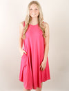 Hot Pink Sleeveless Round Neck Midi Dress