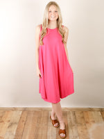Hot Pink Sleeveless Round Neck Midi Dress