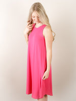 Hot Pink Sleeveless Round Neck Midi Dress