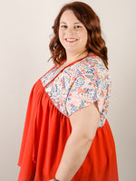 Curvy Red Orange Embroidered Top Blouse