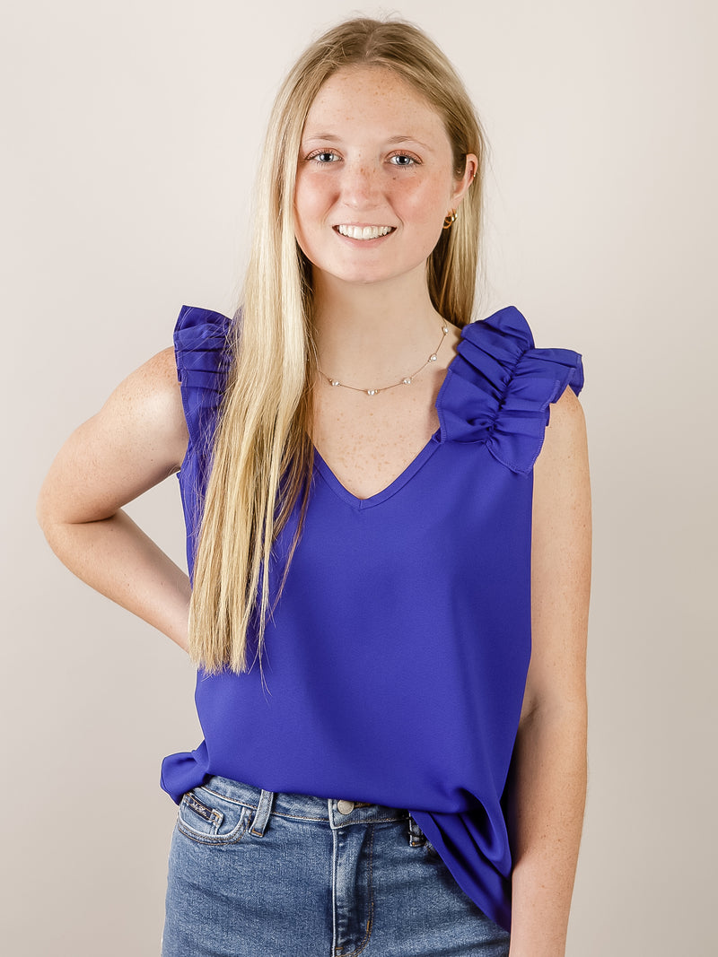 Royal Blue Ruffled Sleeveless Top
