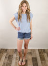 Blue Solid Slubbed Knit Top
