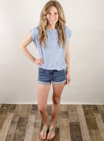 Blue Solid Slubbed Knit Top