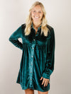 Emerald Velvet Button Down Dress