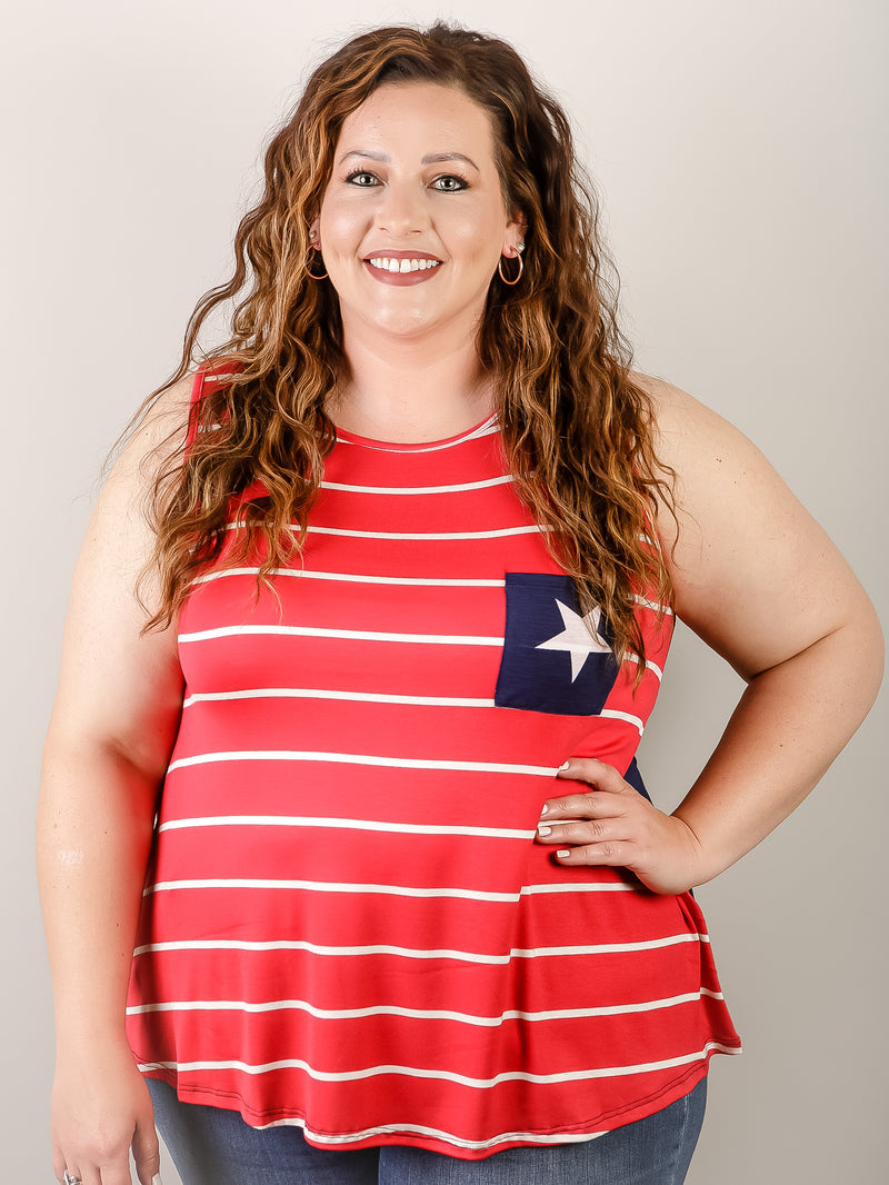 Curvy Red Stripe with Navy Star Back Tank