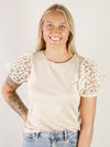 Taupe Top with Puff Detail Sleeve