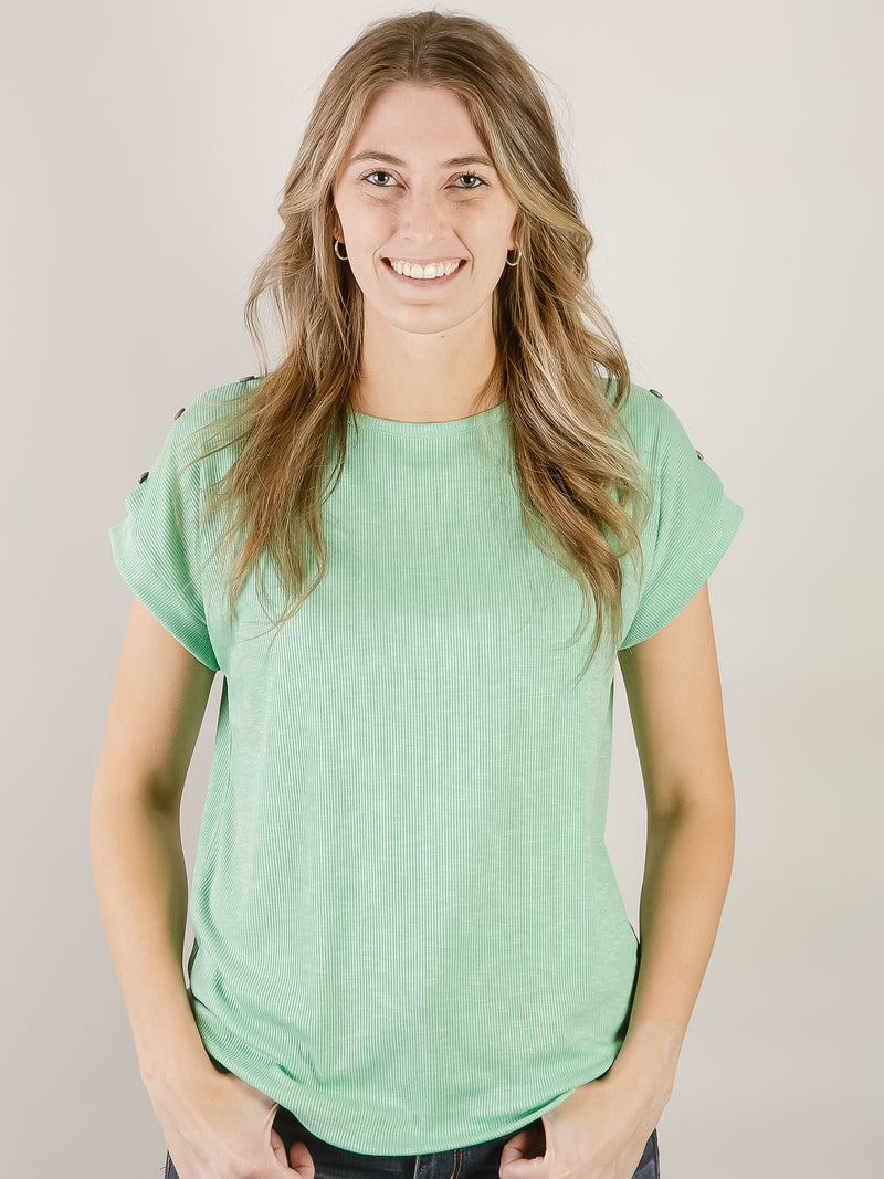 Apple Green Button Shoulder Knit Top