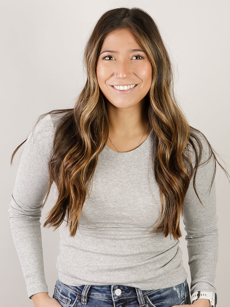 Long Sleeve Mini Ribbed Tee (Multiple Colors)