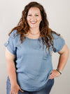 Curvy Chambray Back Button Top