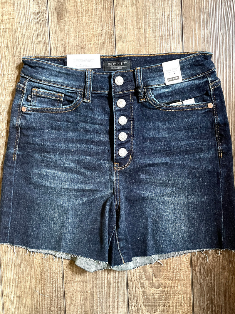 Judy Blue Dark Wash Button Fly Denim Shorts