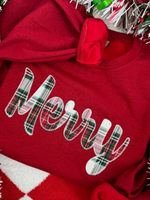 Red Embroidered Merry Sweatshirt