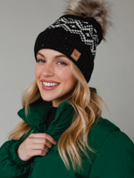 Black & Speckled Patterned Pom Hat