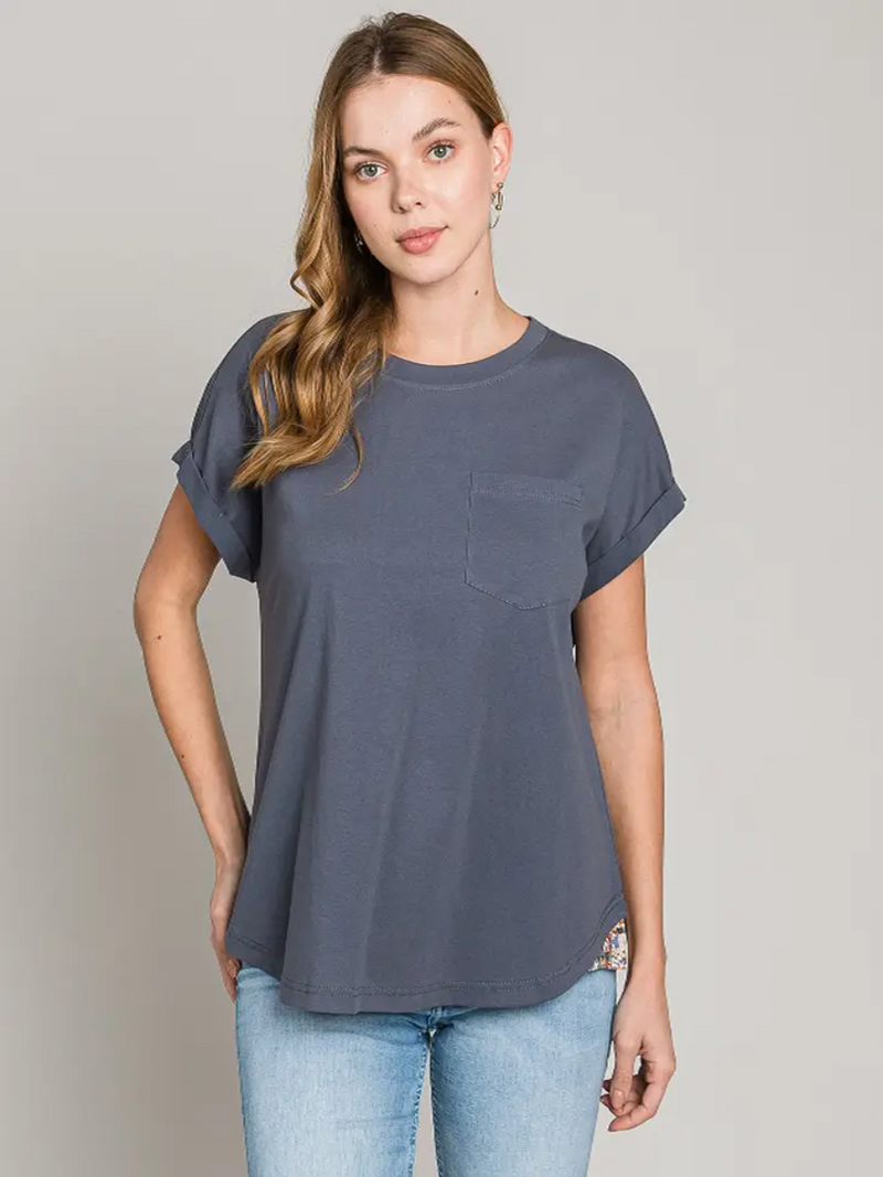 Pocket Tee with Floral Detail (Multiple Colors)