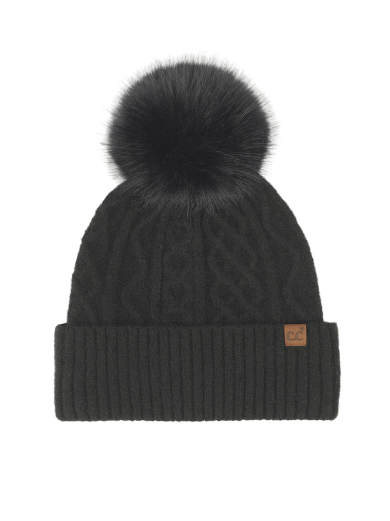 Cable Knit Pom Pom Beanie (Multiple Colors)