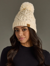 Cream Cable Knit Hat with Cream Pom