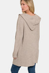 Heather Mocha Hooded Open Front Sweater Cardigan (Online Exclusive)