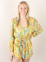 Yellow Floral Tie Waist Romper