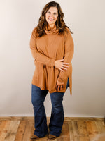 Deep Camel Cowl Neck Long Sleeve Knit
