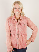 Washed Berry Peplum Terry Jacket