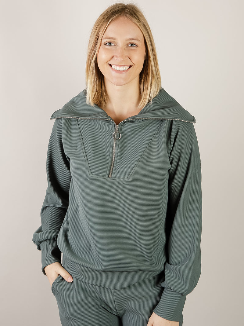 Jade Ribbed Knit 1/2 Zip Set