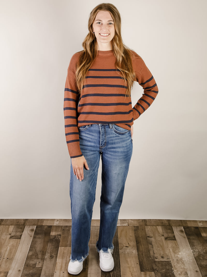 Rust and Navy Striped Sweater