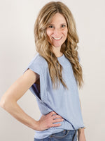 Blue Solid Slubbed Knit Top