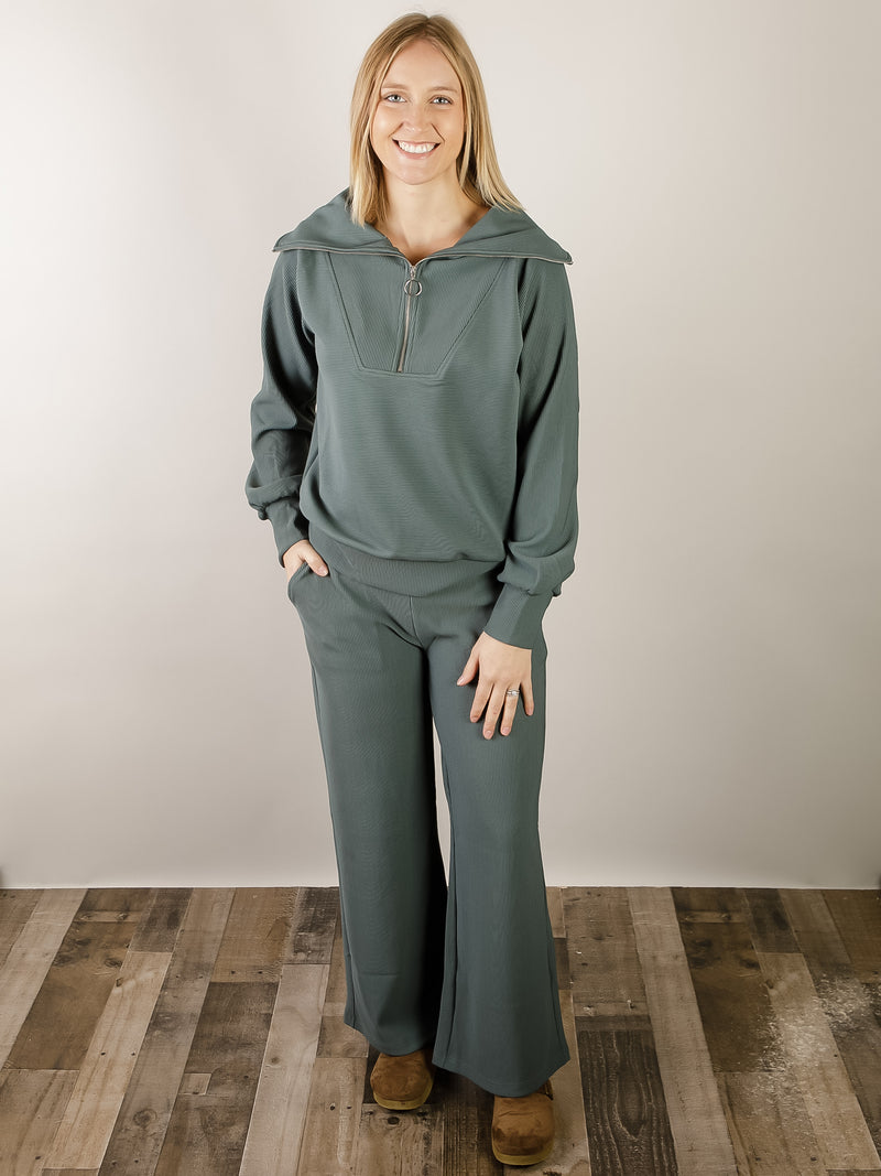 Jade Ribbed Knit 1/2 Zip Set
