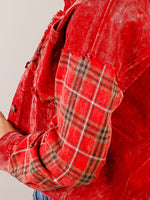 Red Corduroy Jacket with Plaid Accent