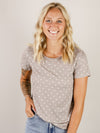 Taupe Polka Dot Short Sleeve Top