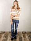 Camel and White Striped Collared Sweater