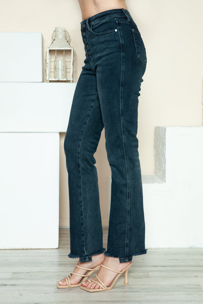 Judy Blue Button Fly Hem Destroy Straight Jeans (Online Exclusive)