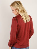 Burgundy Ruffled Neck with Buttons Long Sleeve