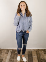 Blue Washed Raw Edge Button Down Shirt