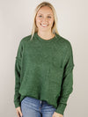 Dark Green Melange Pocket High Low Sweater