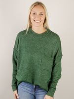 Dark Green Melange Pocket High Low Sweater