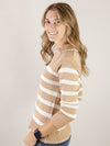 Camel and White Striped Collared Sweater