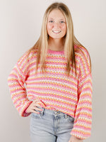 Pink and Orange Striped Sweater with Back Tie
