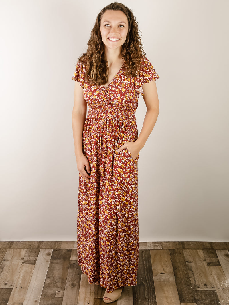 Wine Floral Maxi Dress