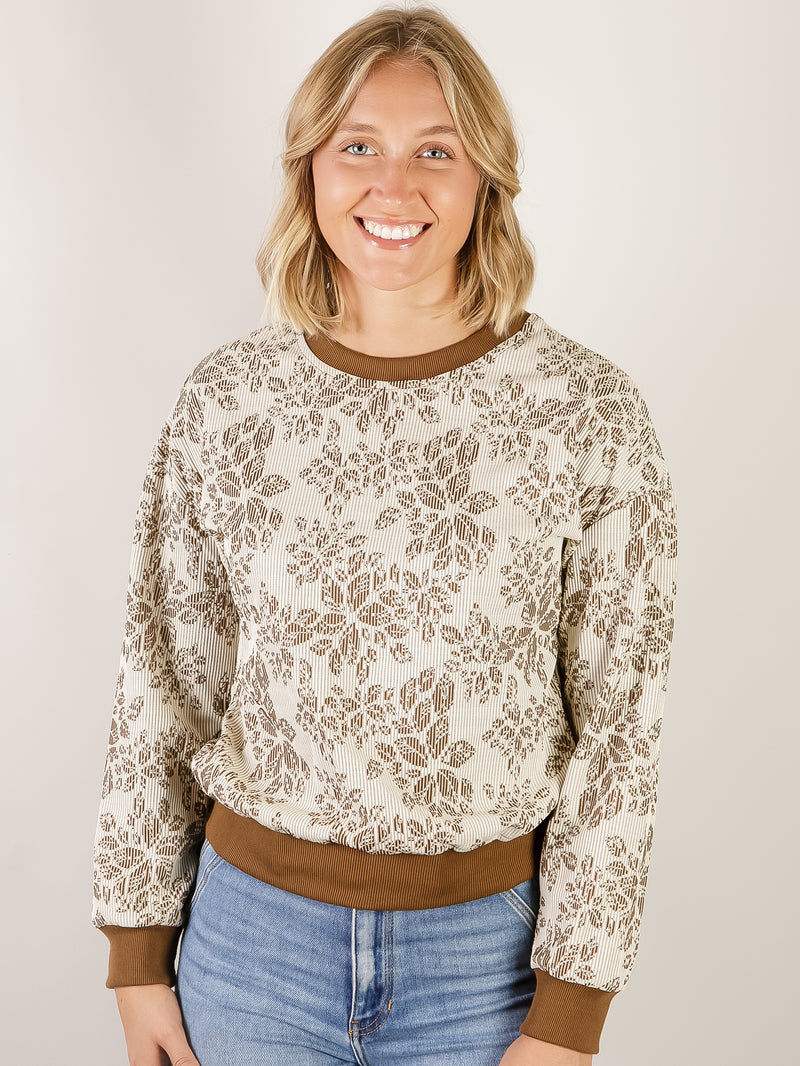 Brown Print Pullover Sweatshirt