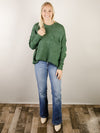 Dark Green Melange Pocket High Low Sweater