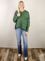 Dark Green Melange Pocket High Low Sweater