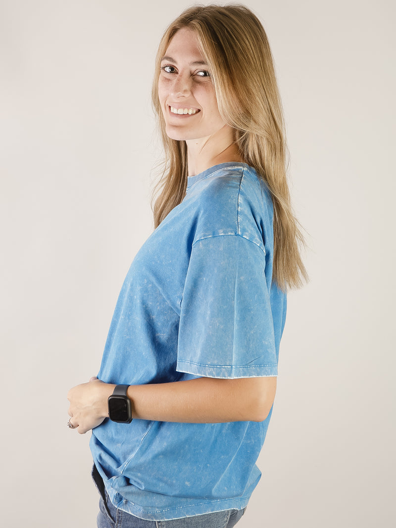 Ocean Blue Vintage Washed Oversized Tee