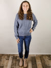 Denim Blue Cable Knit with Piped Sleeve Sweater