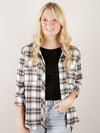 Ivory with Black and Tan Plaid Button Down