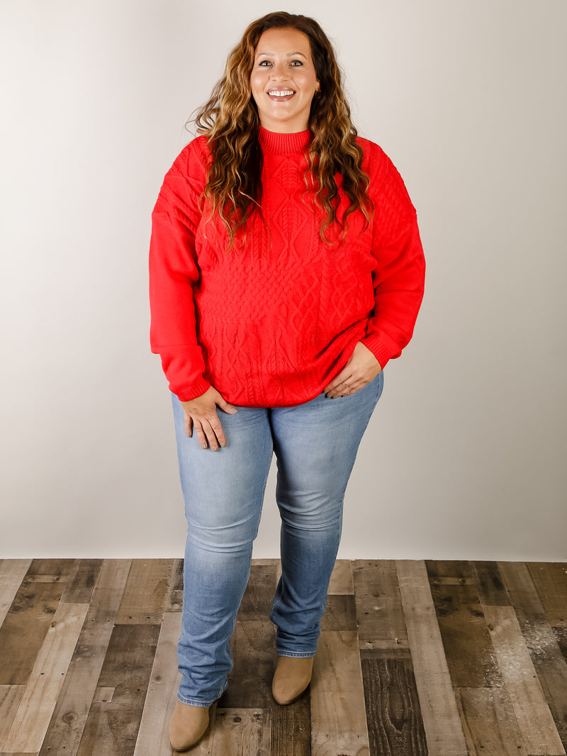 Curvy Solid Red Cable Sweater