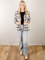 Ivory with Black and Tan Plaid Button Down