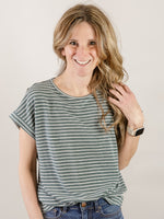 Hunter Green Striped Shirt with Shoulder Buttons