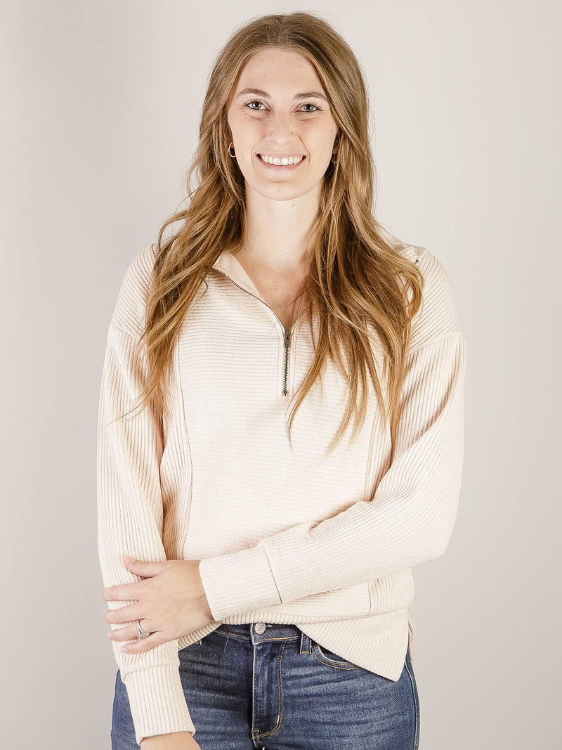 Oatmeal Textured 1/4 Zip Top